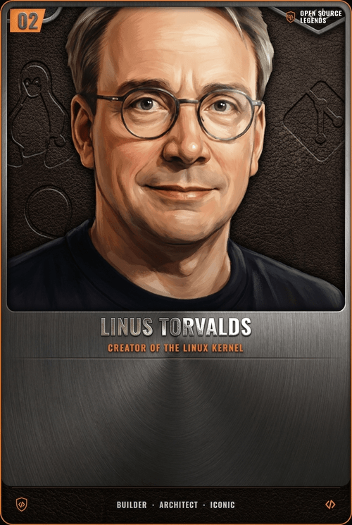 Linus Torvalds trading card, front