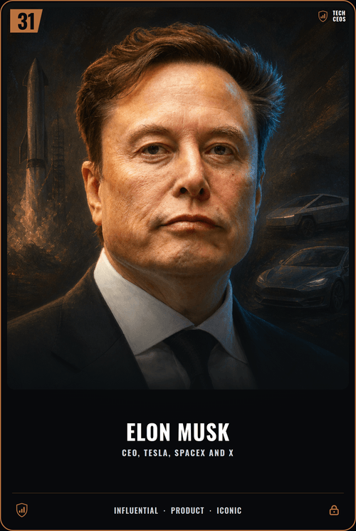 Elon Musk trading card, front