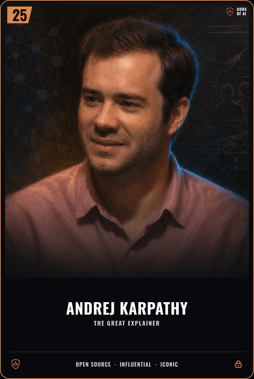 Andrej Karpathy trading card, front