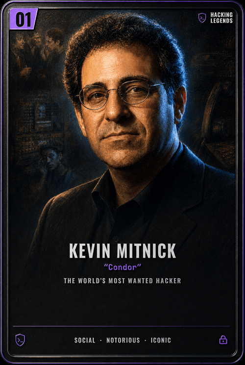 Kevin Mitnick trading card, front