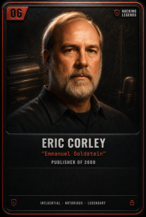 Eric Corley trading card, front