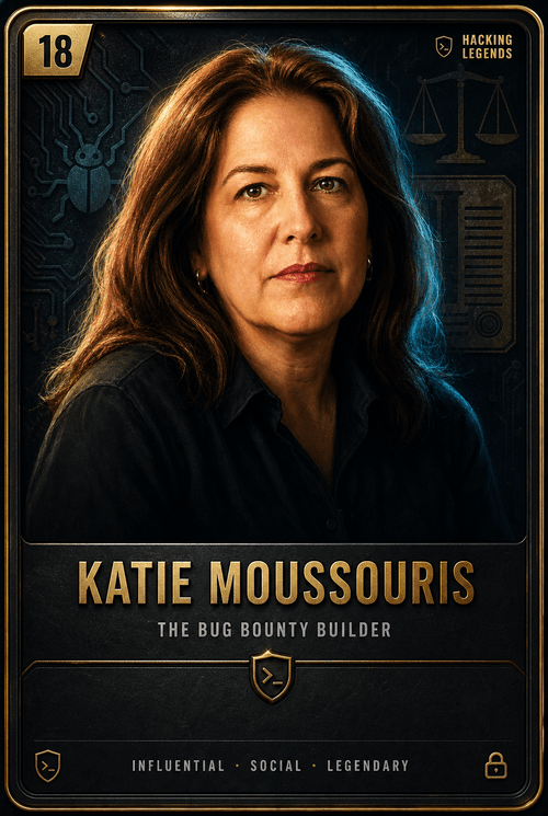 Katie Moussouris trading card, front