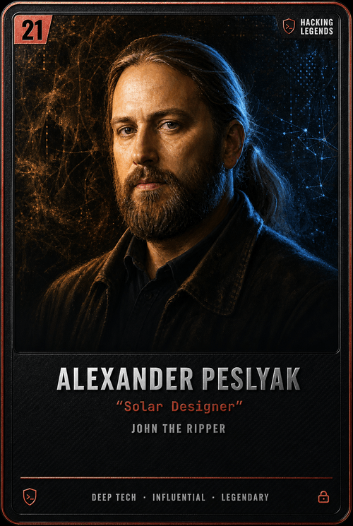 Alexander Peslyak trading card, front