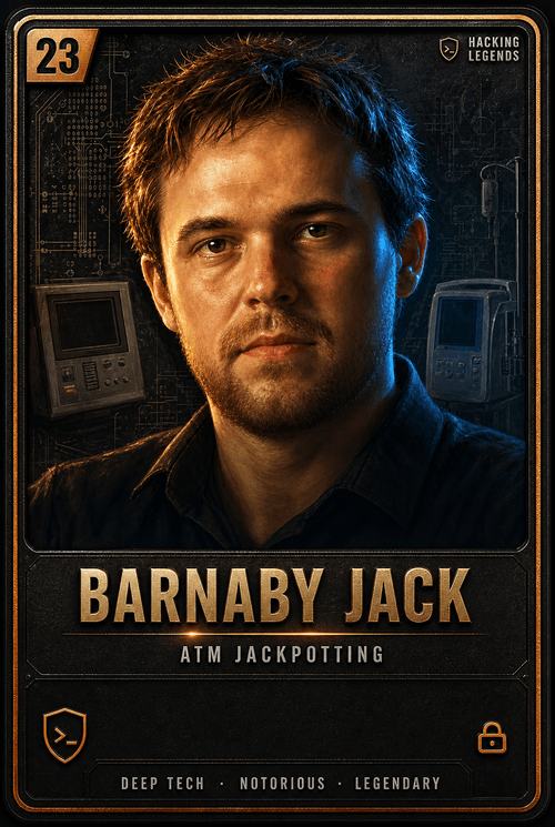 Barnaby Jack trading card, front