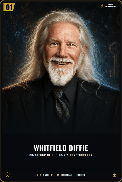 Whitfield Diffie trading card, front