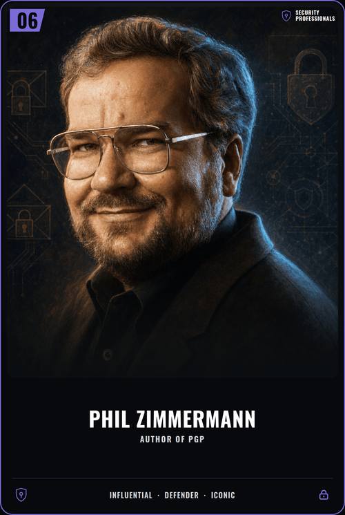 Phil Zimmermann trading card, front