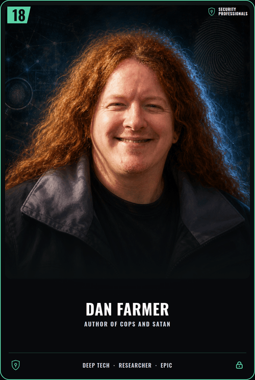 Dan Farmer trading card, front