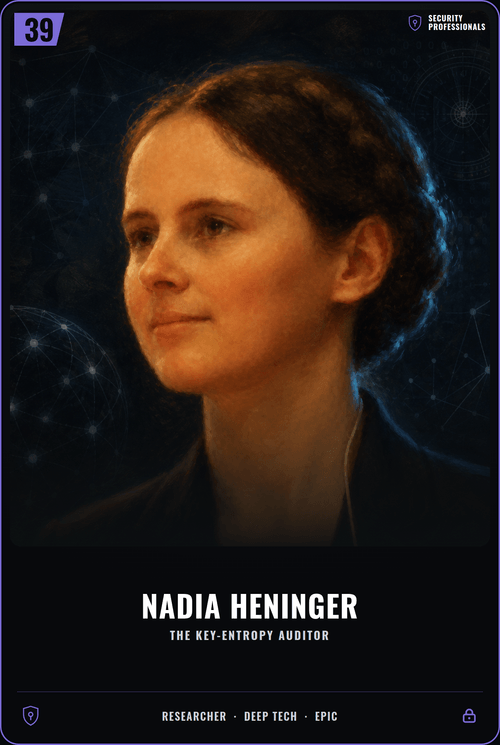Nadia Heninger trading card, front