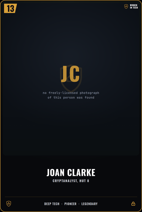 Joan Clarke trading card, front