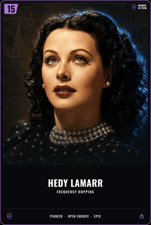 Hedy Lamarr trading card, front
