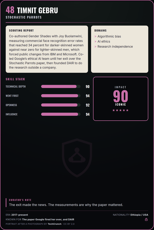 Timnit Gebru trading card, back