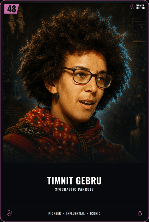 Timnit Gebru trading card, front