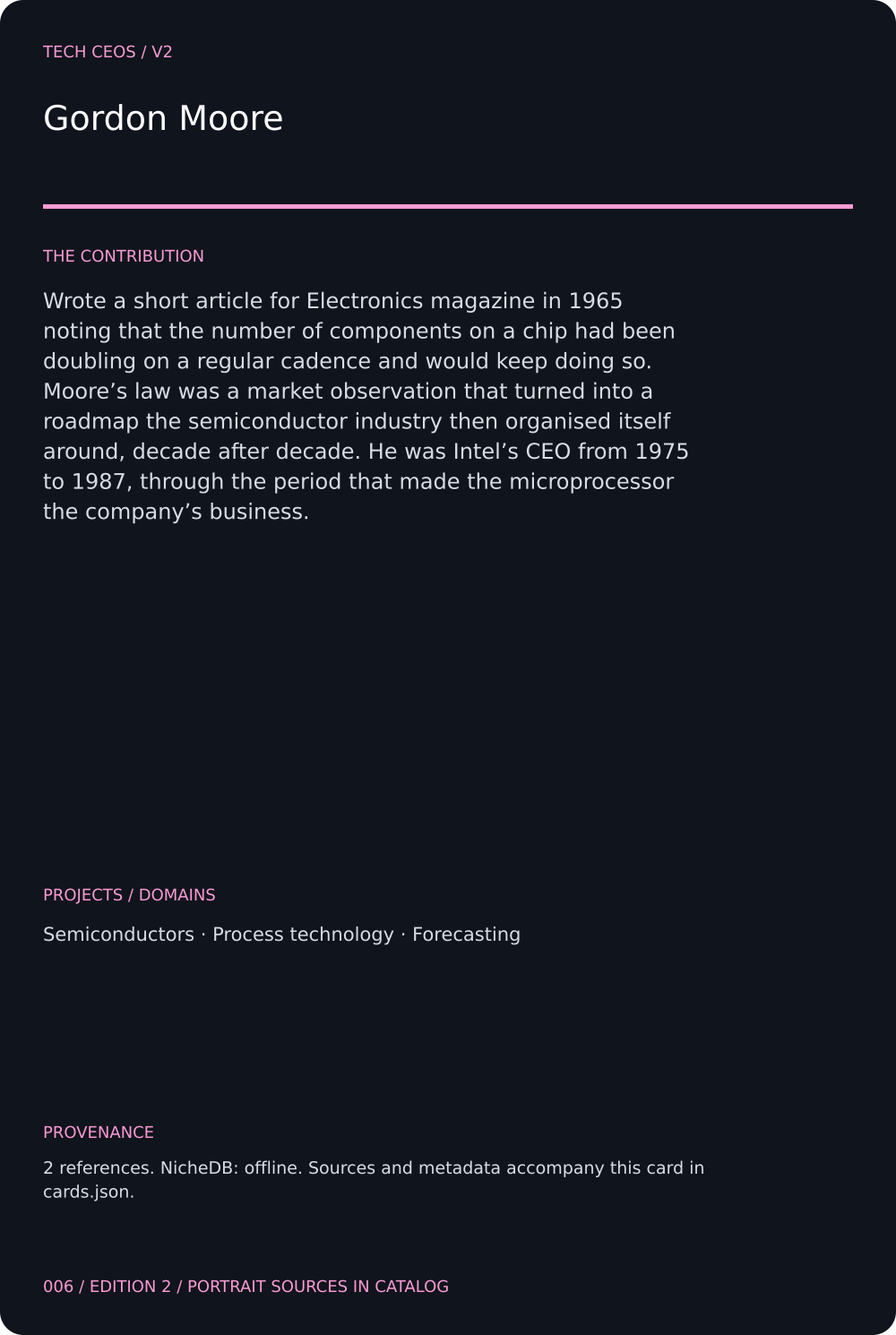 Gordon Moore trading card, back