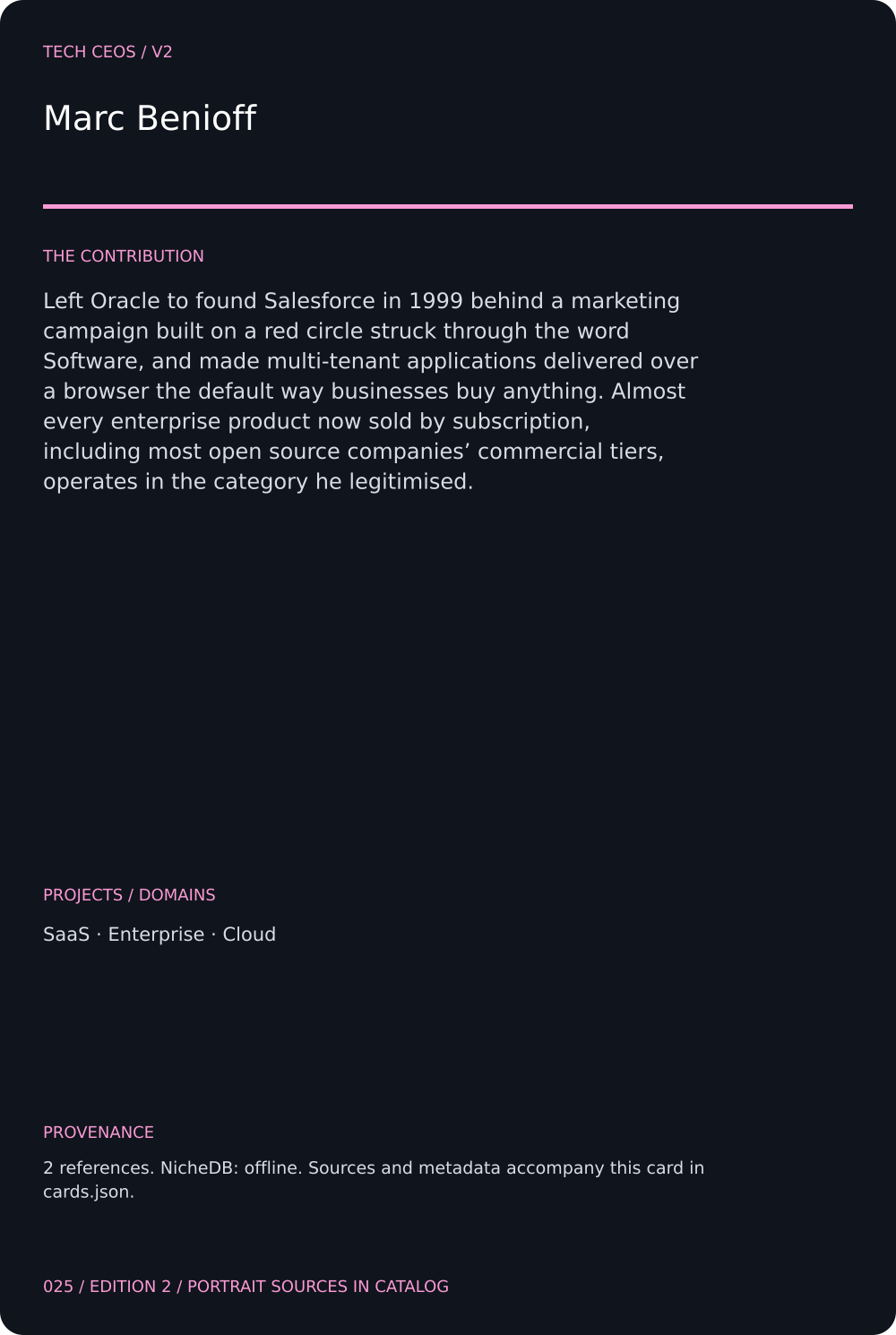 Marc Benioff trading card, back