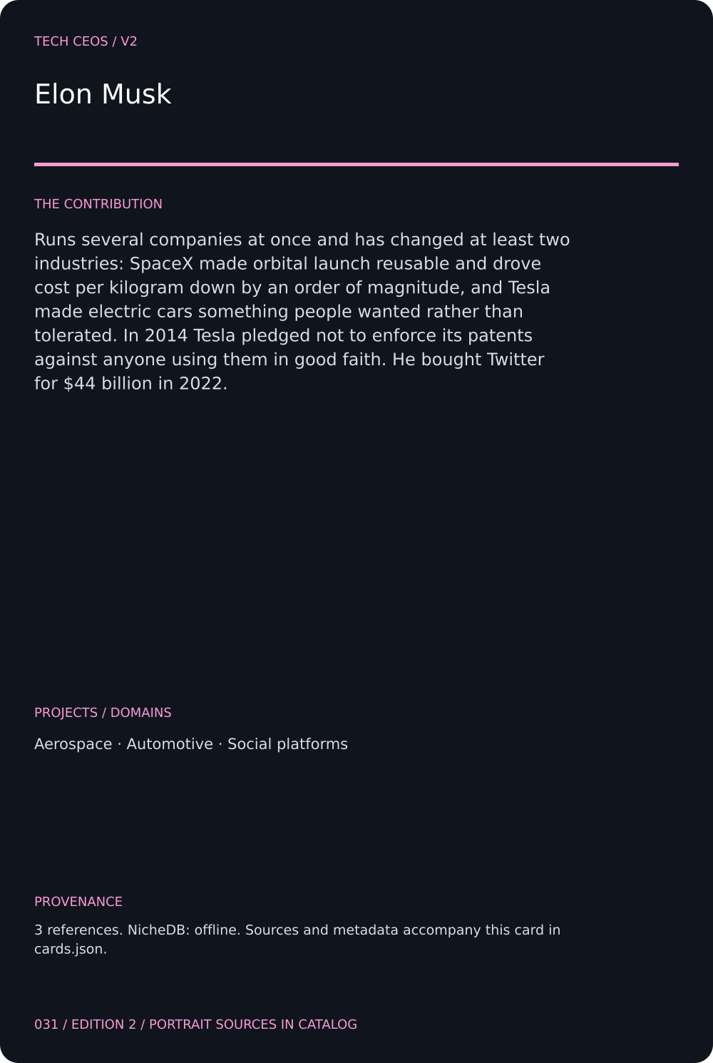 Elon Musk trading card, back