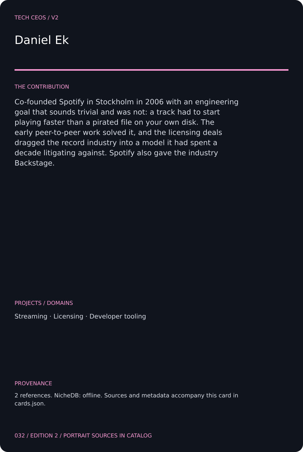 Daniel Ek trading card, back