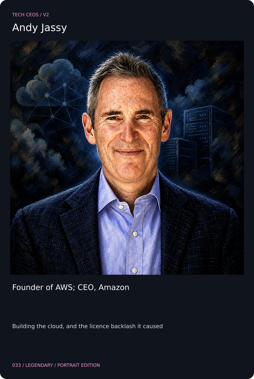 Andy Jassy trading card, front