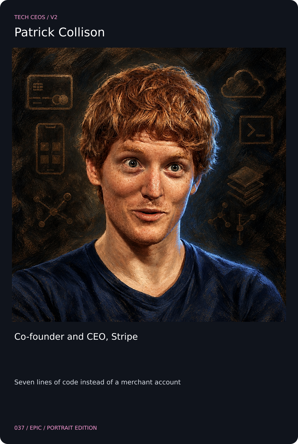 Patrick Collison trading card, front