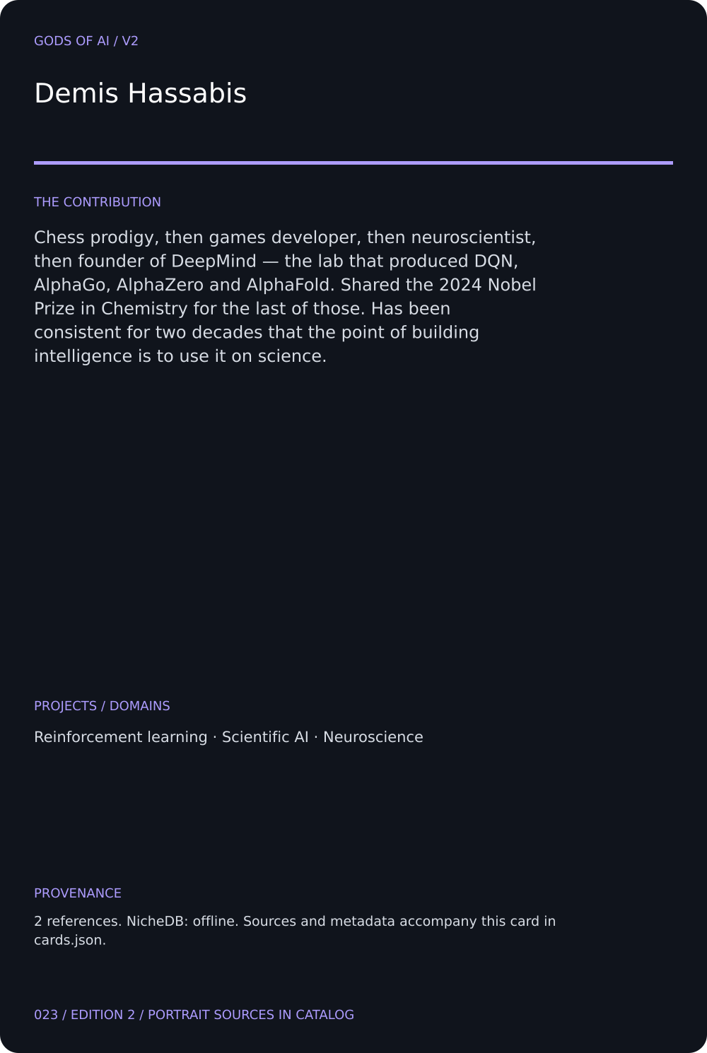 Demis Hassabis trading card, back