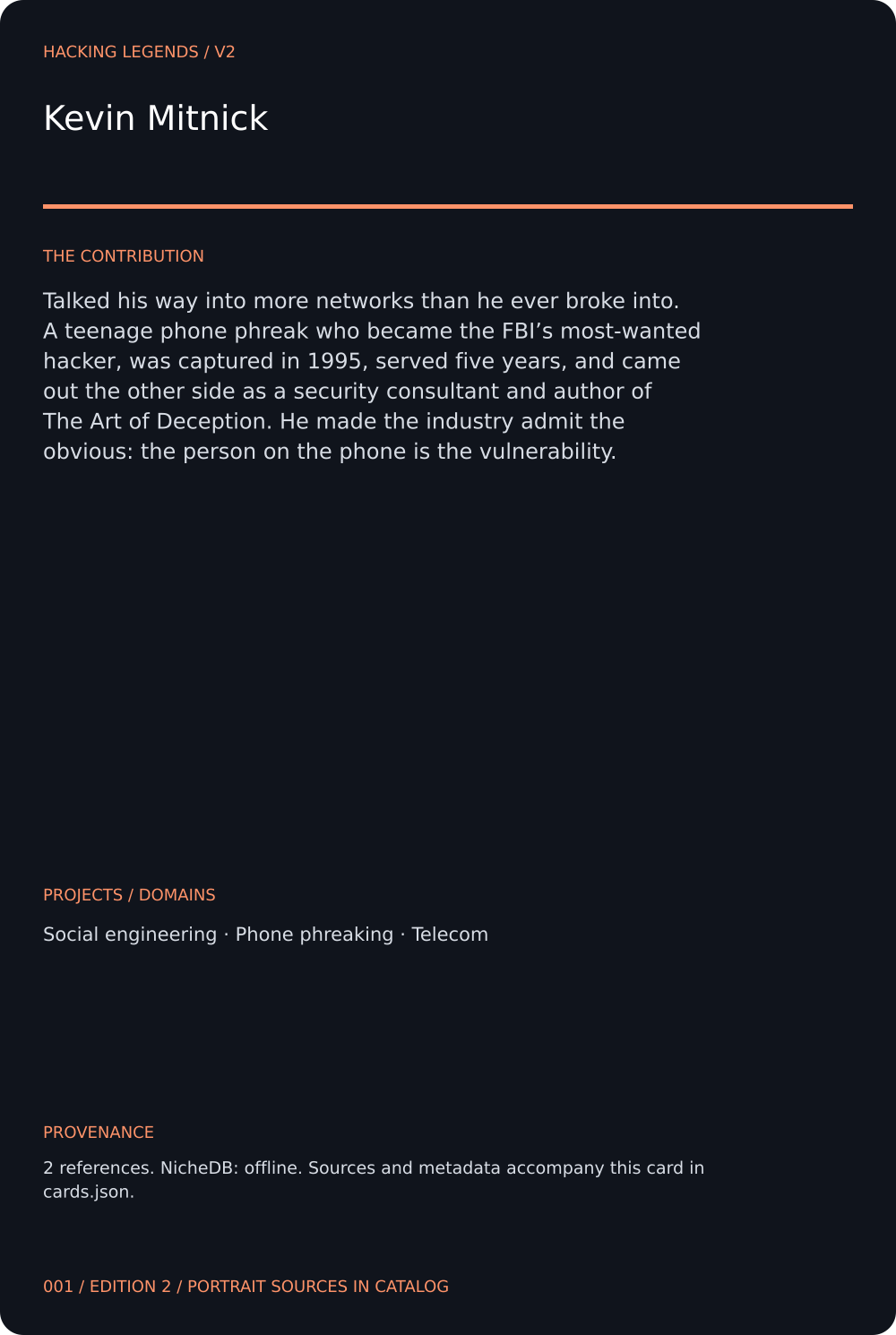 Kevin Mitnick trading card, back