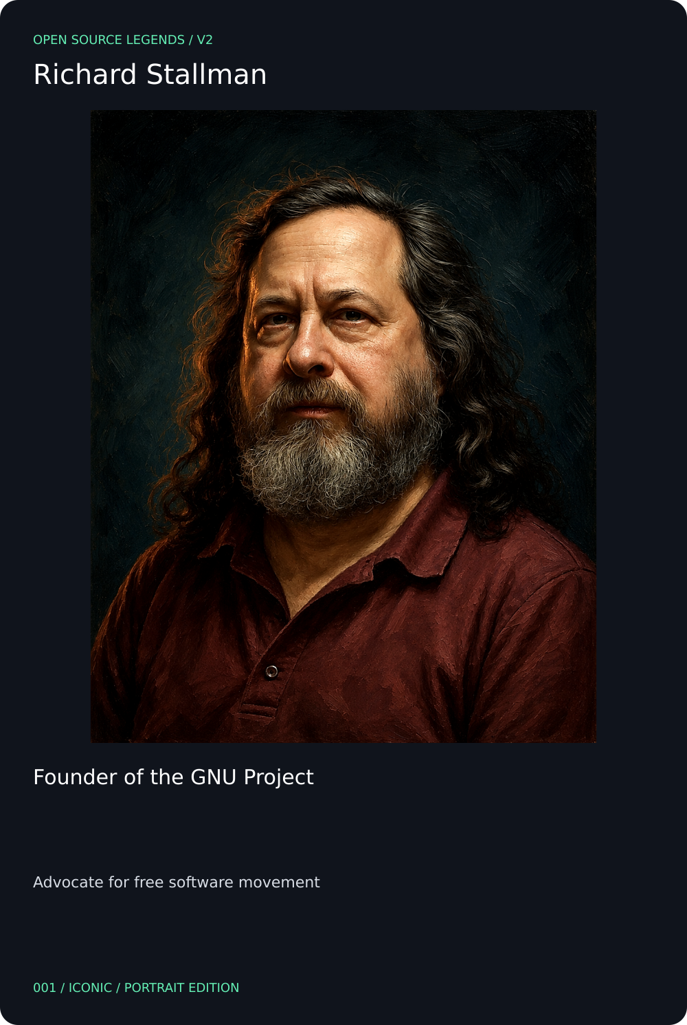 Richard Stallman trading card, front
