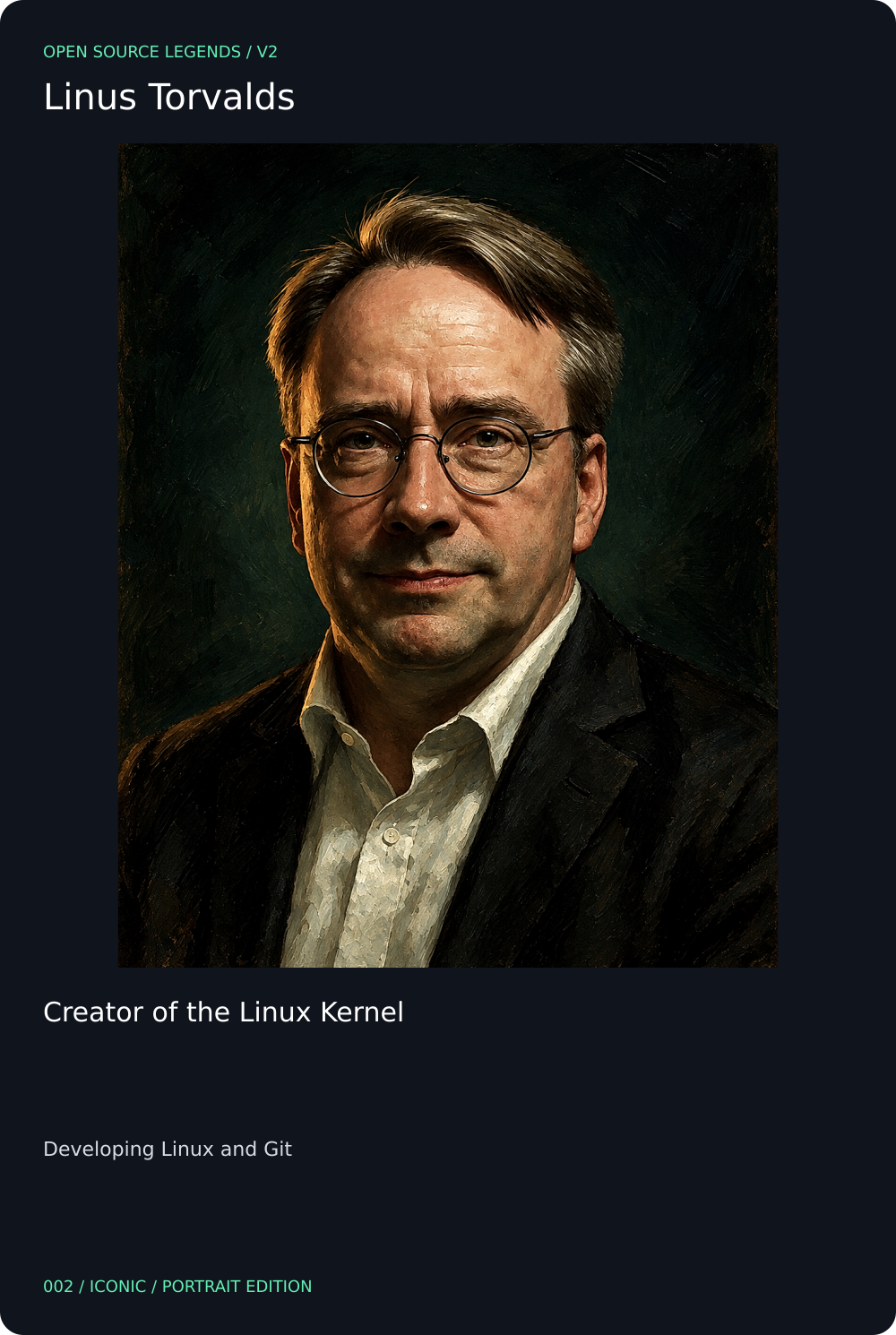 Linus Torvalds trading card, front