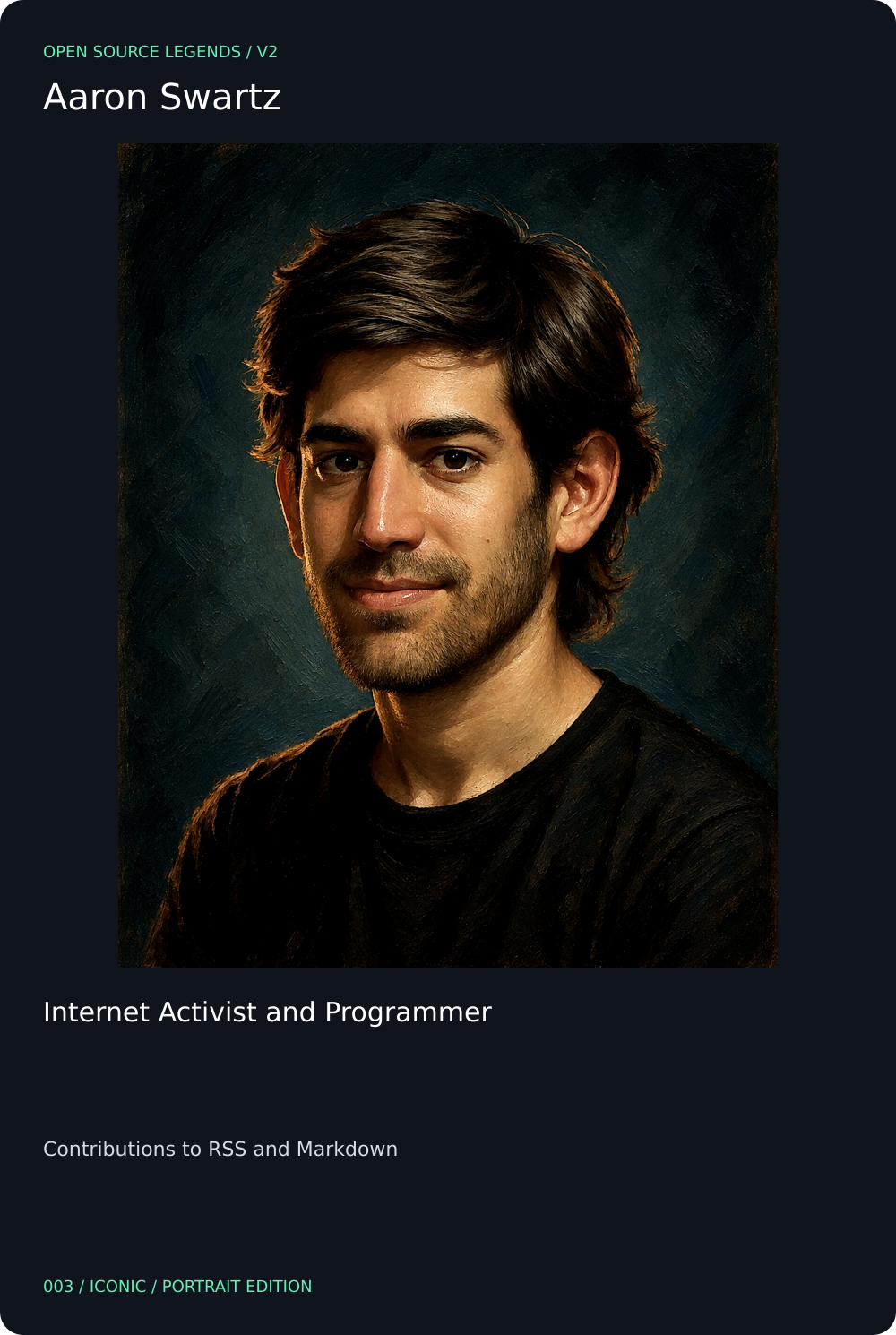 Aaron Swartz trading card, front