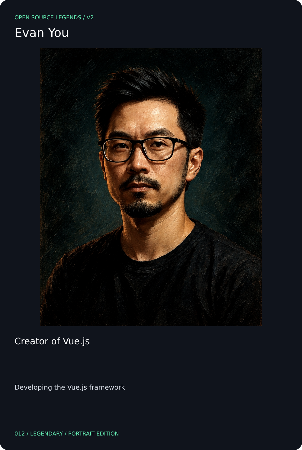 Evan You trading card, front