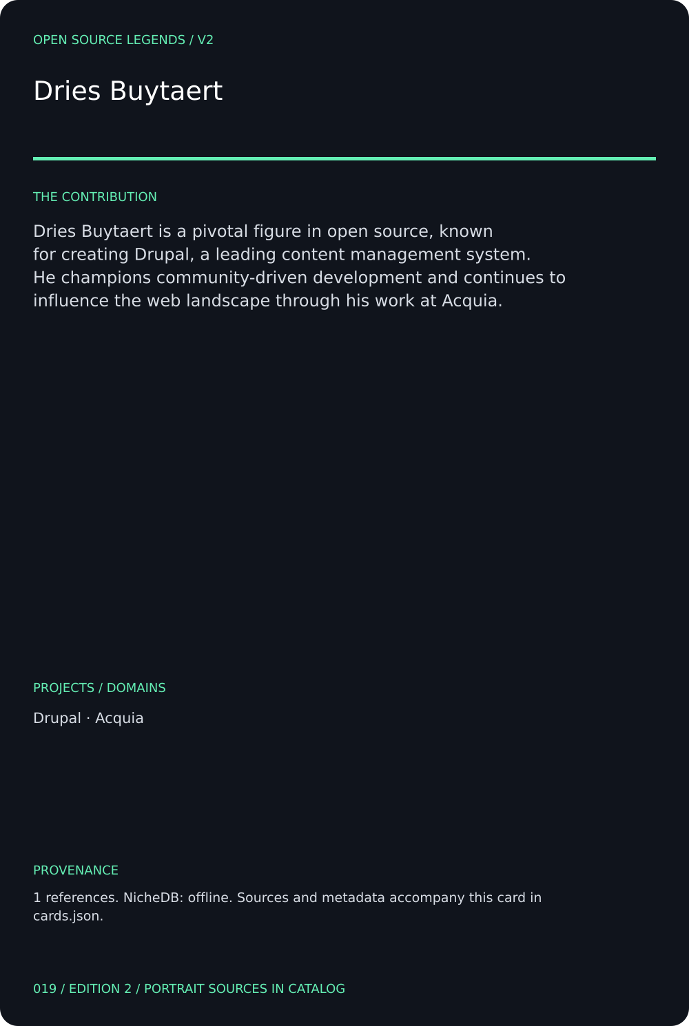 Dries Buytaert trading card, back