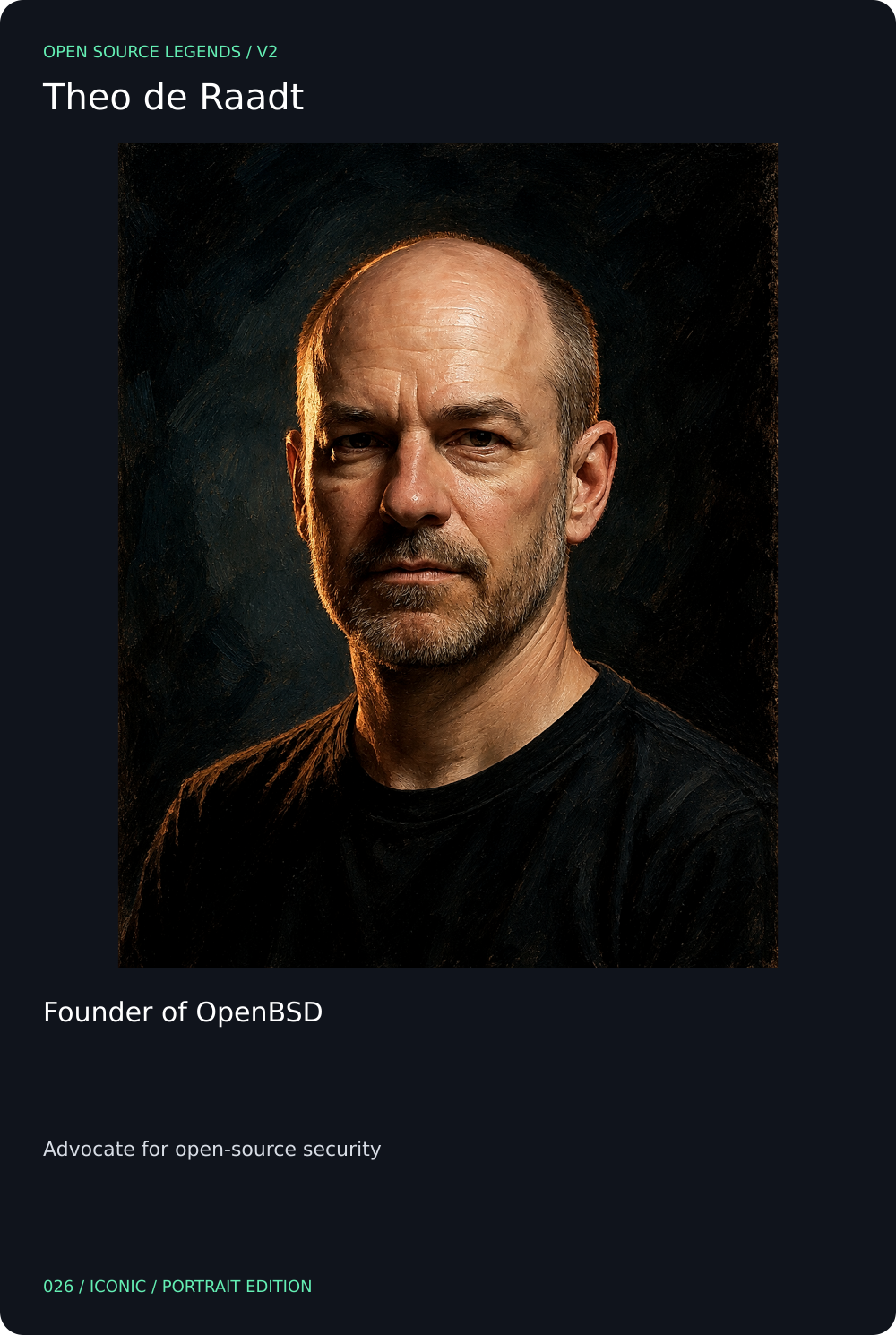 Theo de Raadt trading card, front