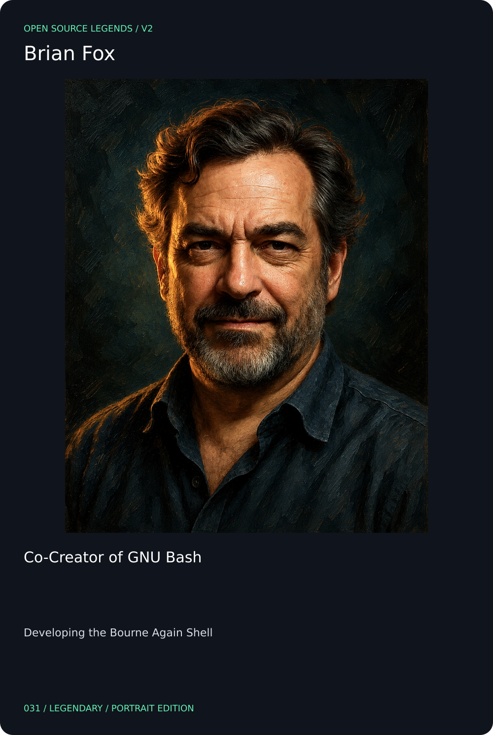 Brian Fox trading card, front