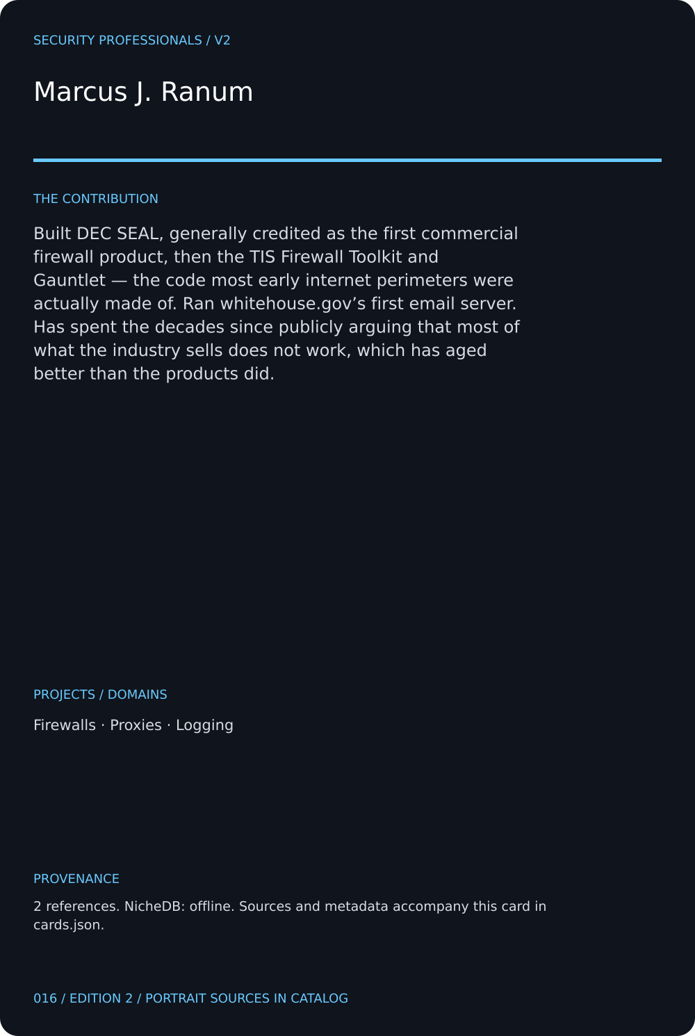Marcus J. Ranum trading card, back