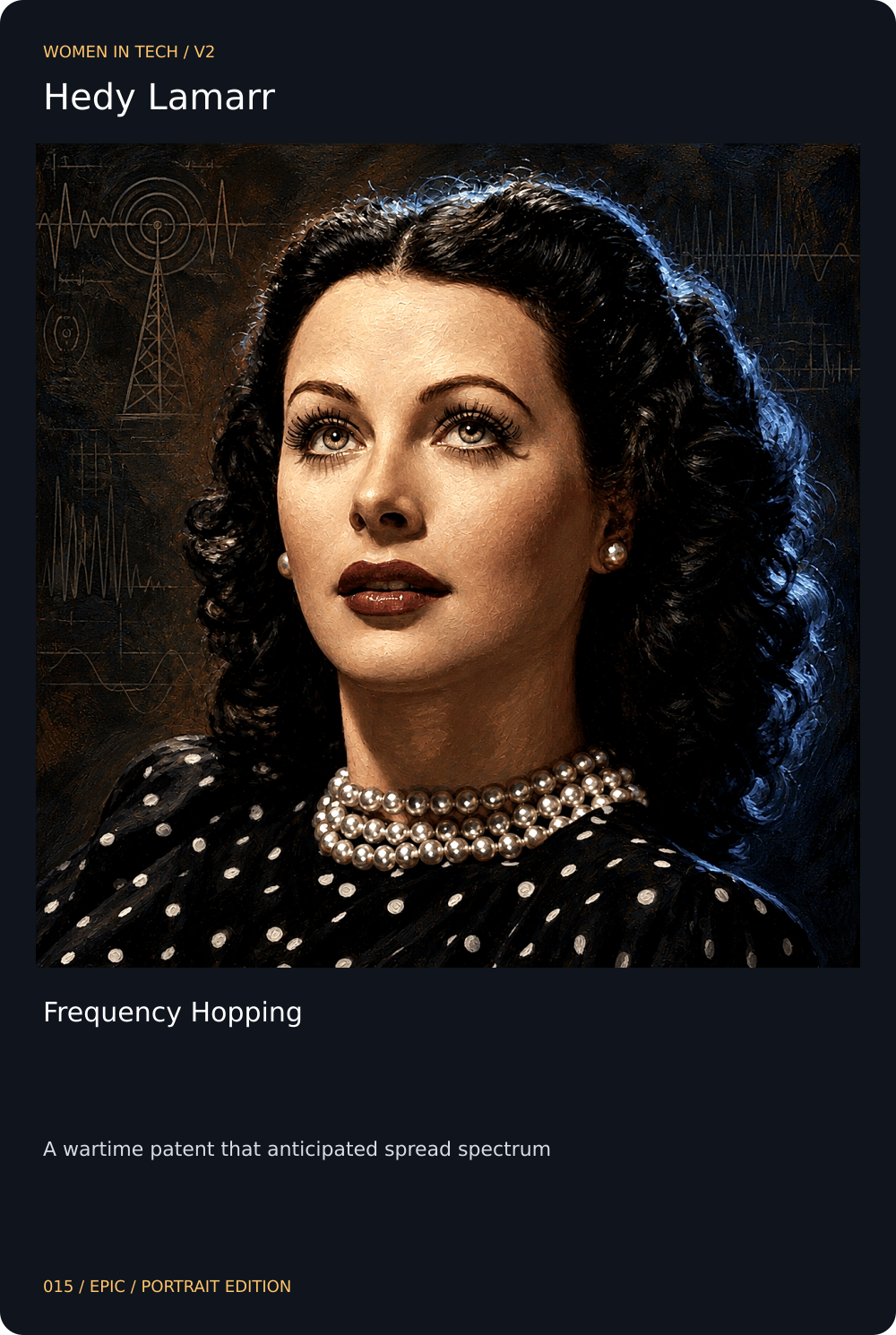Hedy Lamarr trading card, front