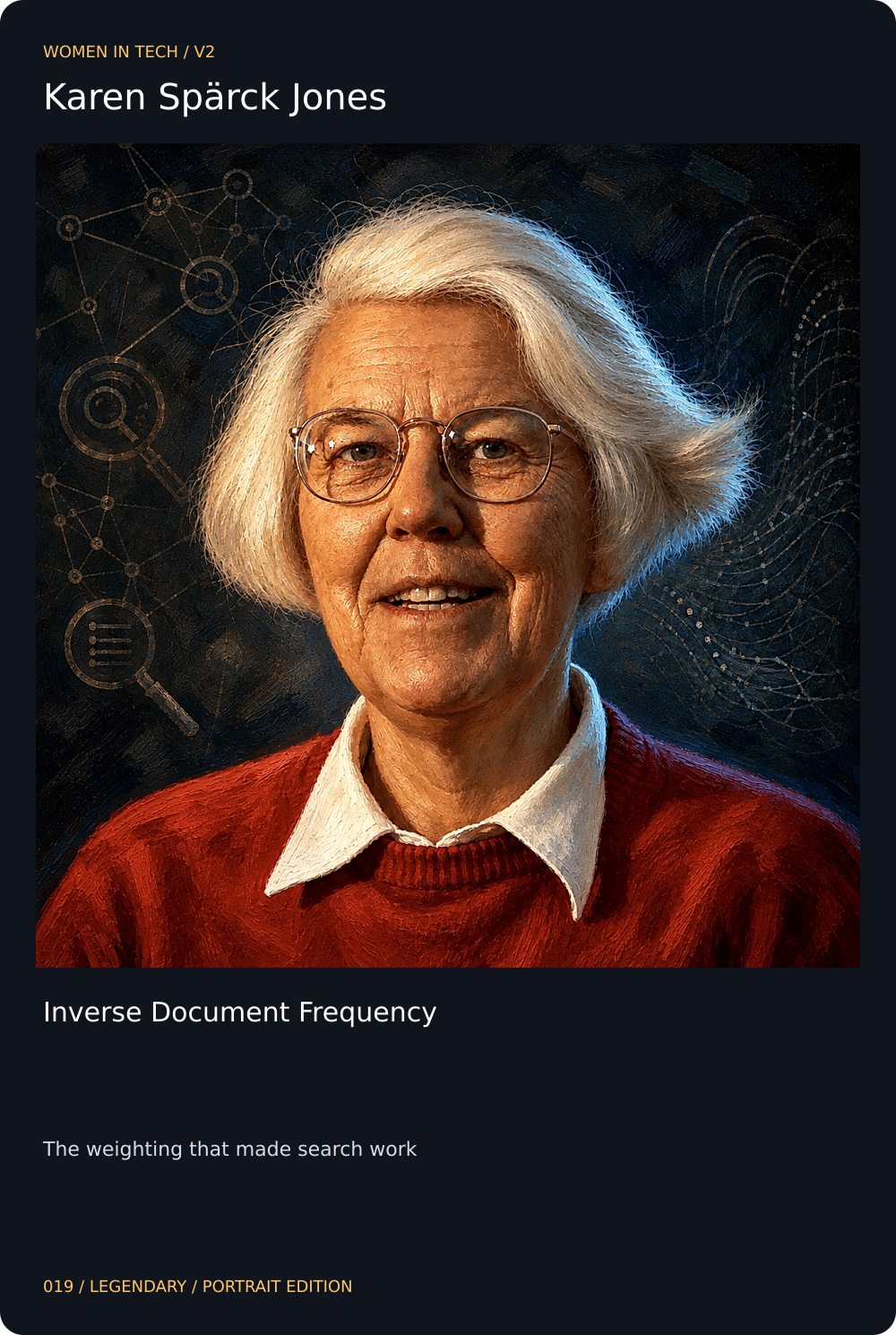 Karen Spärck Jones trading card, front