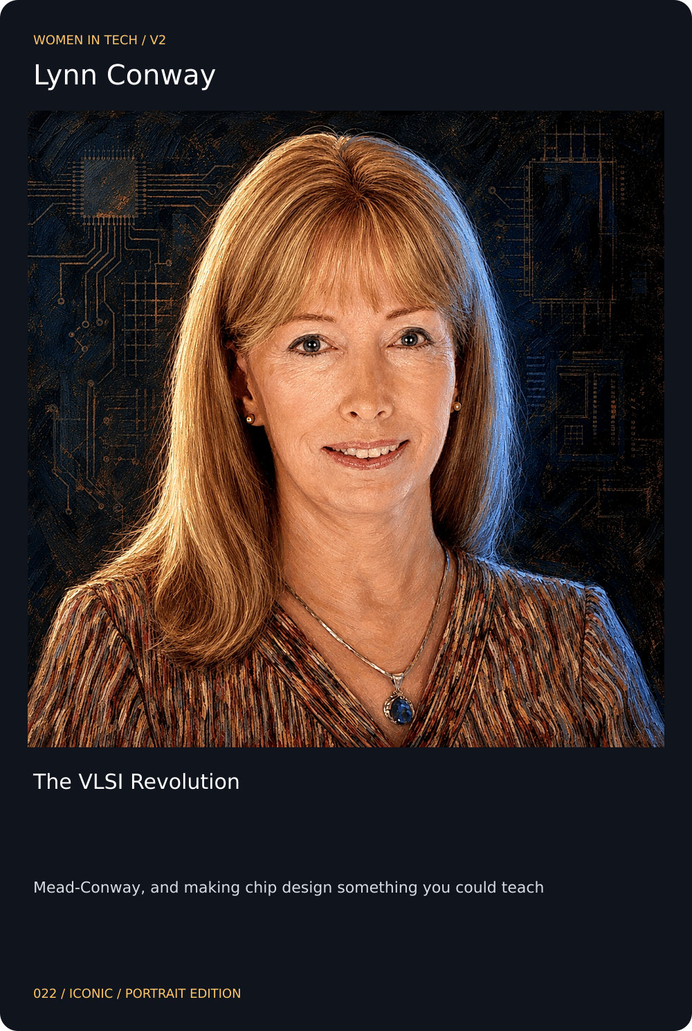 Lynn Conway trading card, front