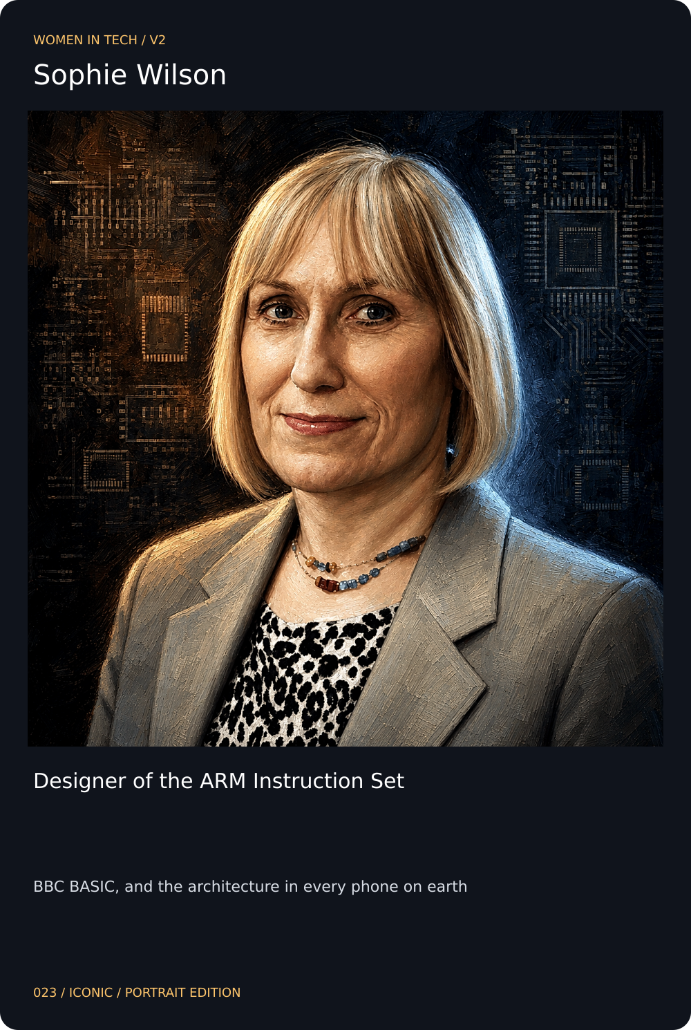 Sophie Wilson trading card, front