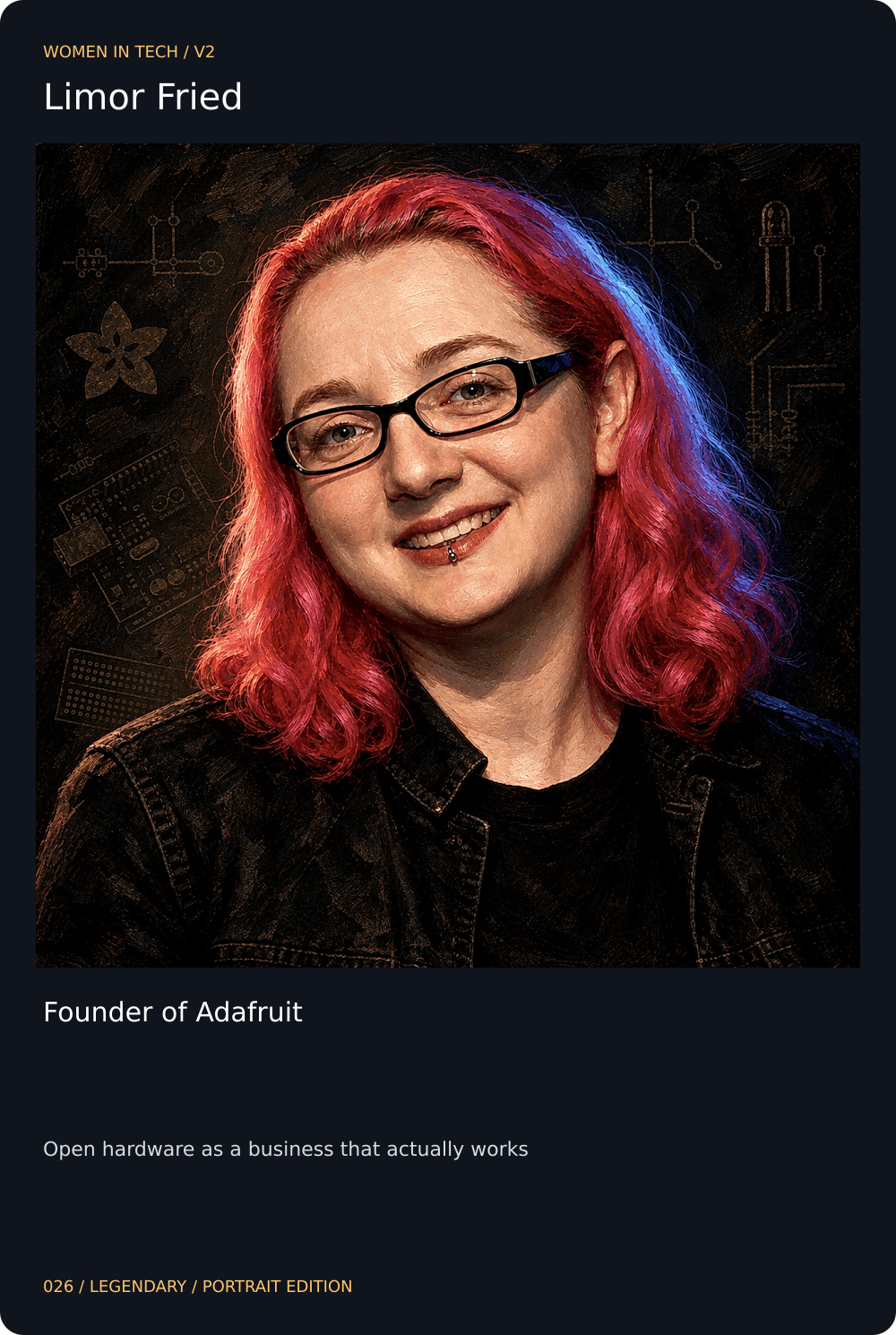 Limor Fried trading card, front