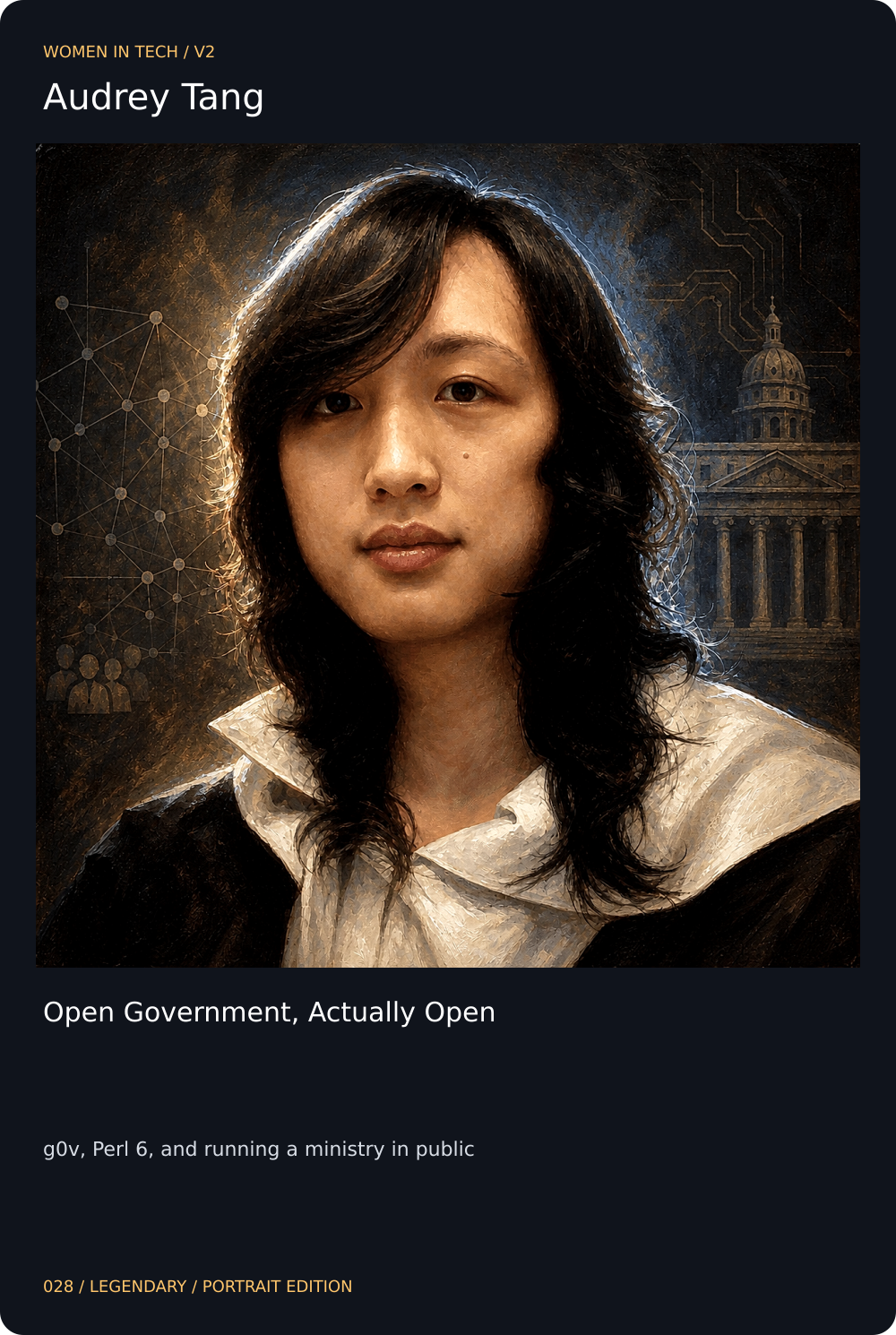 Audrey Tang trading card, front