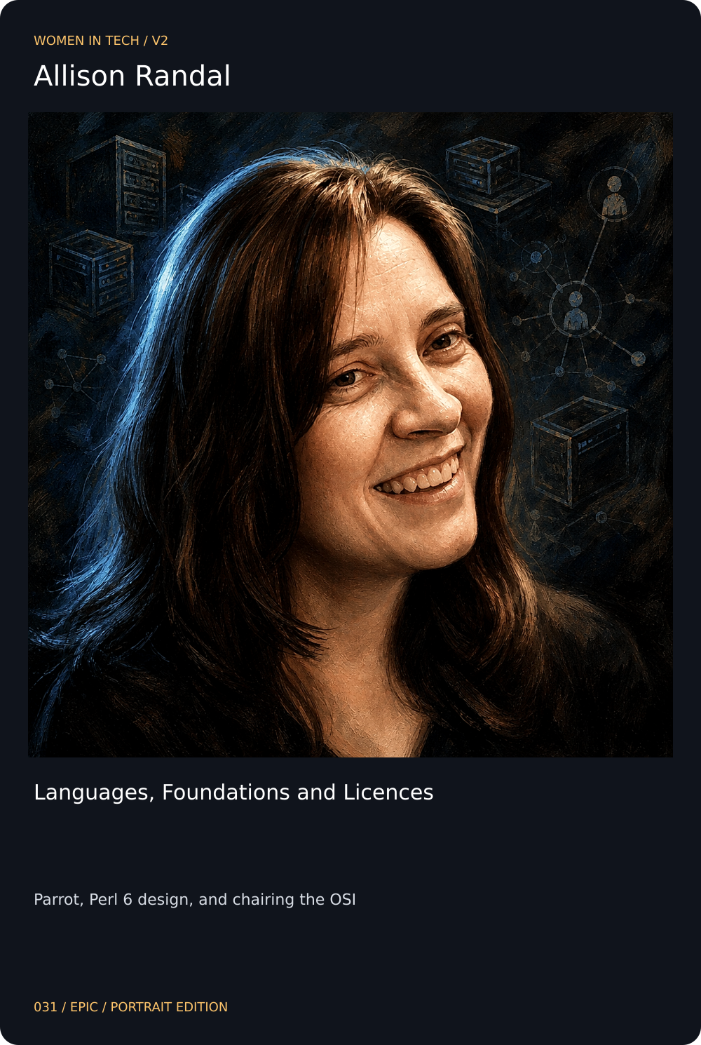 Allison Randal trading card, front