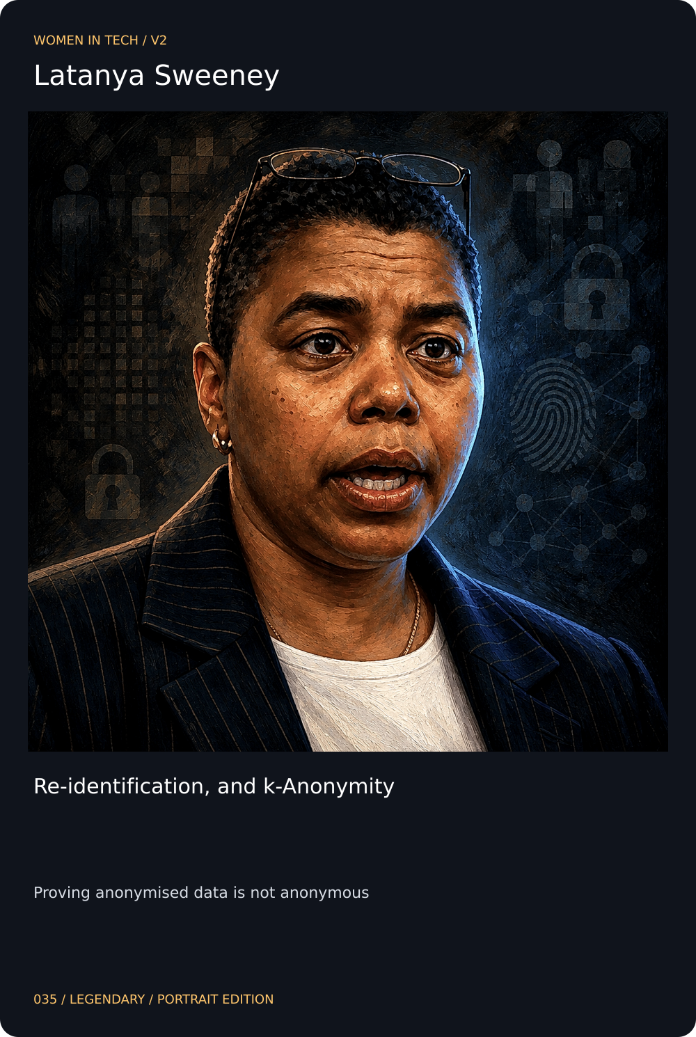 Latanya Sweeney trading card, front