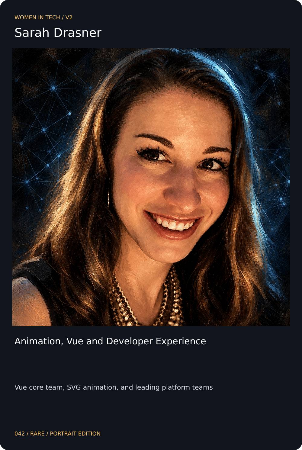 Sarah Drasner trading card, front