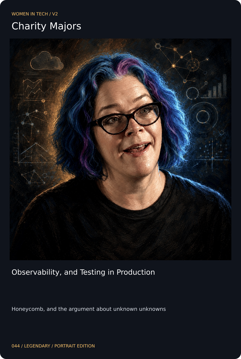 Charity Majors trading card, front