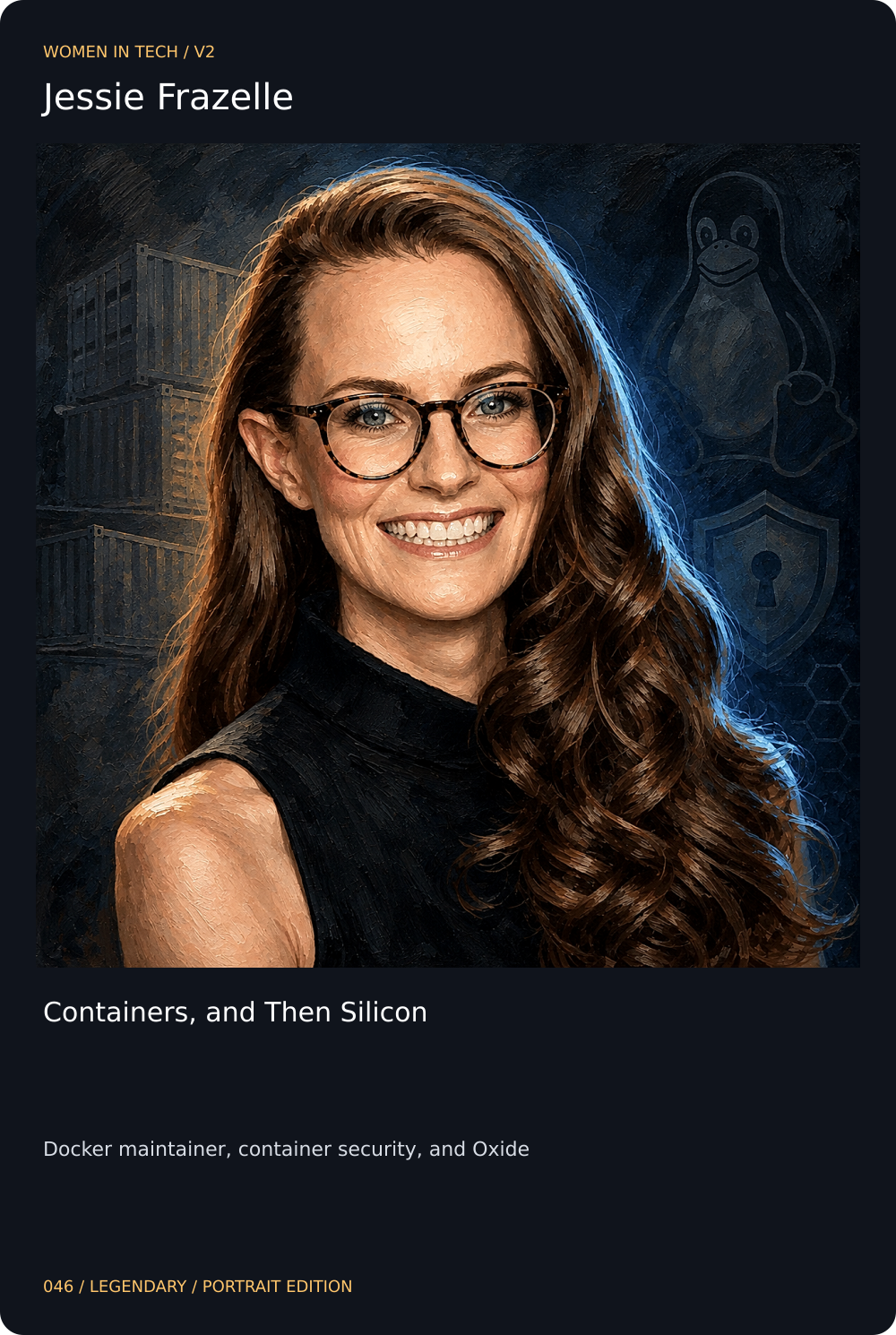 Jessie Frazelle trading card, front
