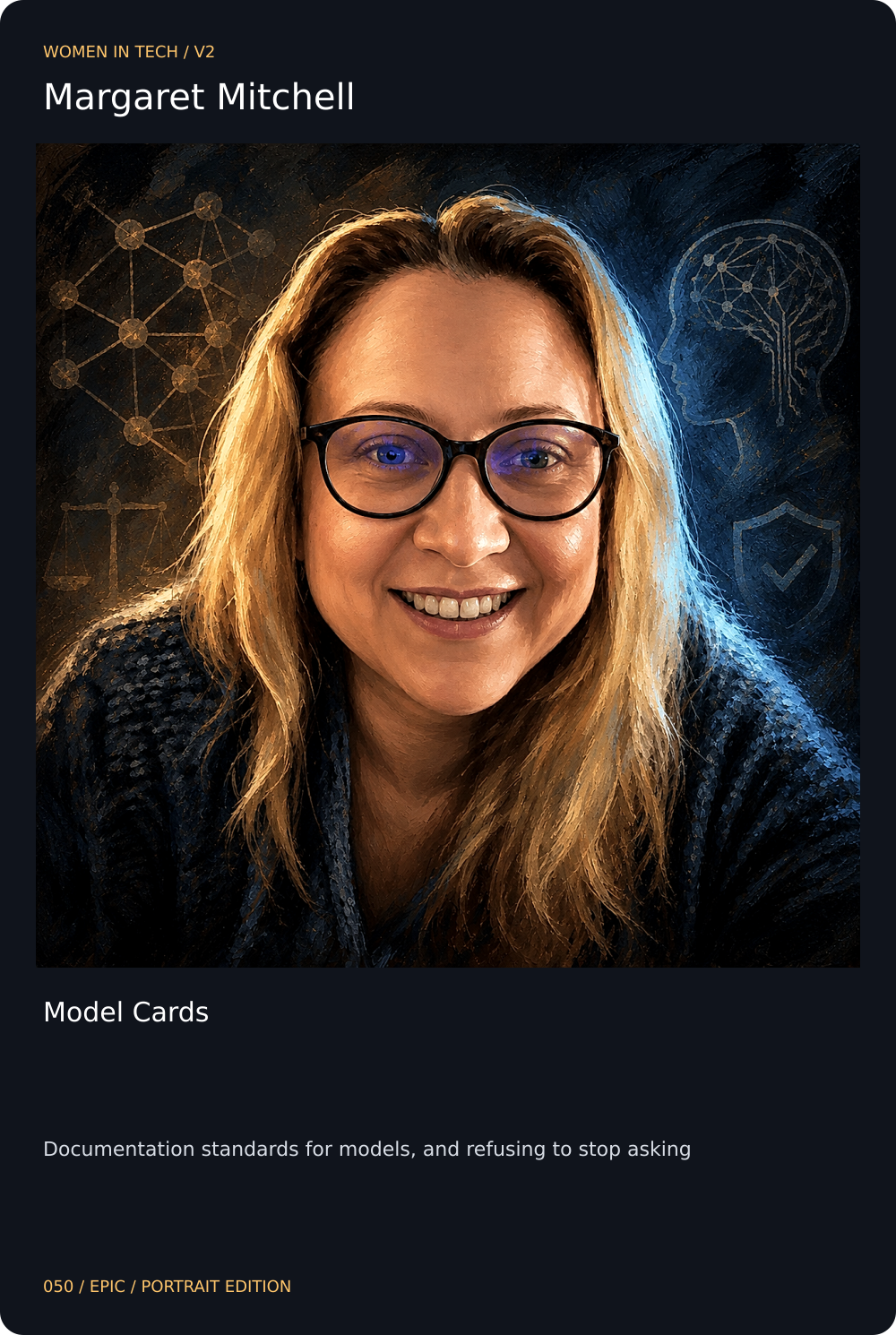 Margaret Mitchell trading card, front